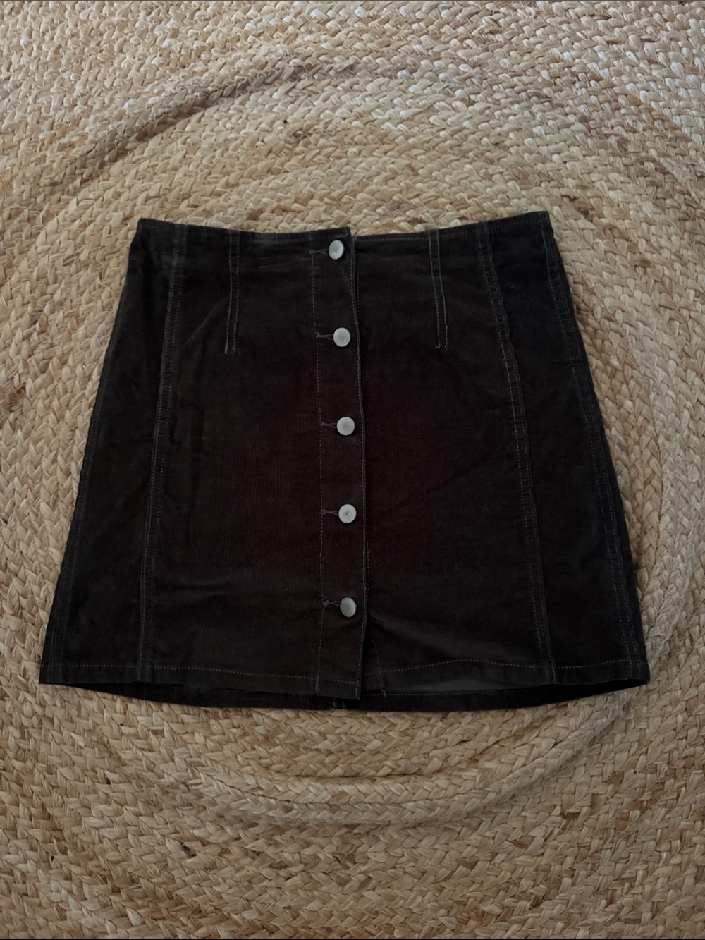 Olive Green Corduroy Button-Front Mini Skirt